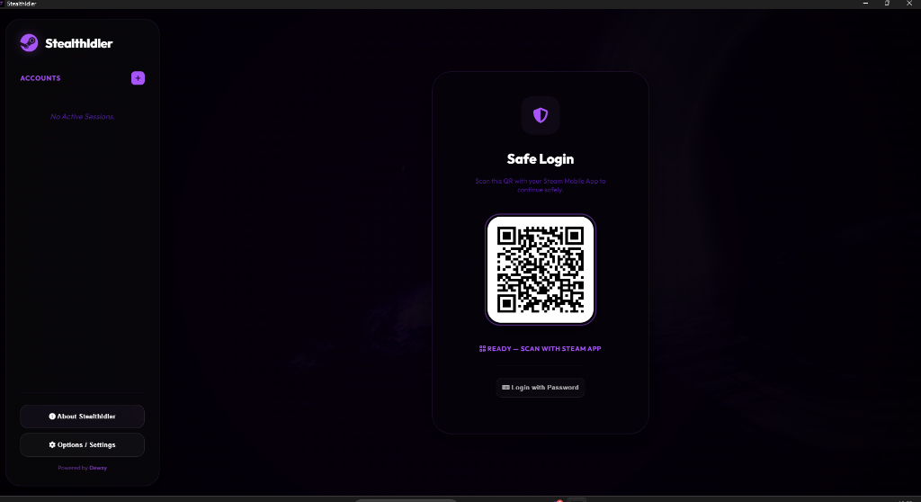 Stealth Idler Safe Steam QR Login Screen
